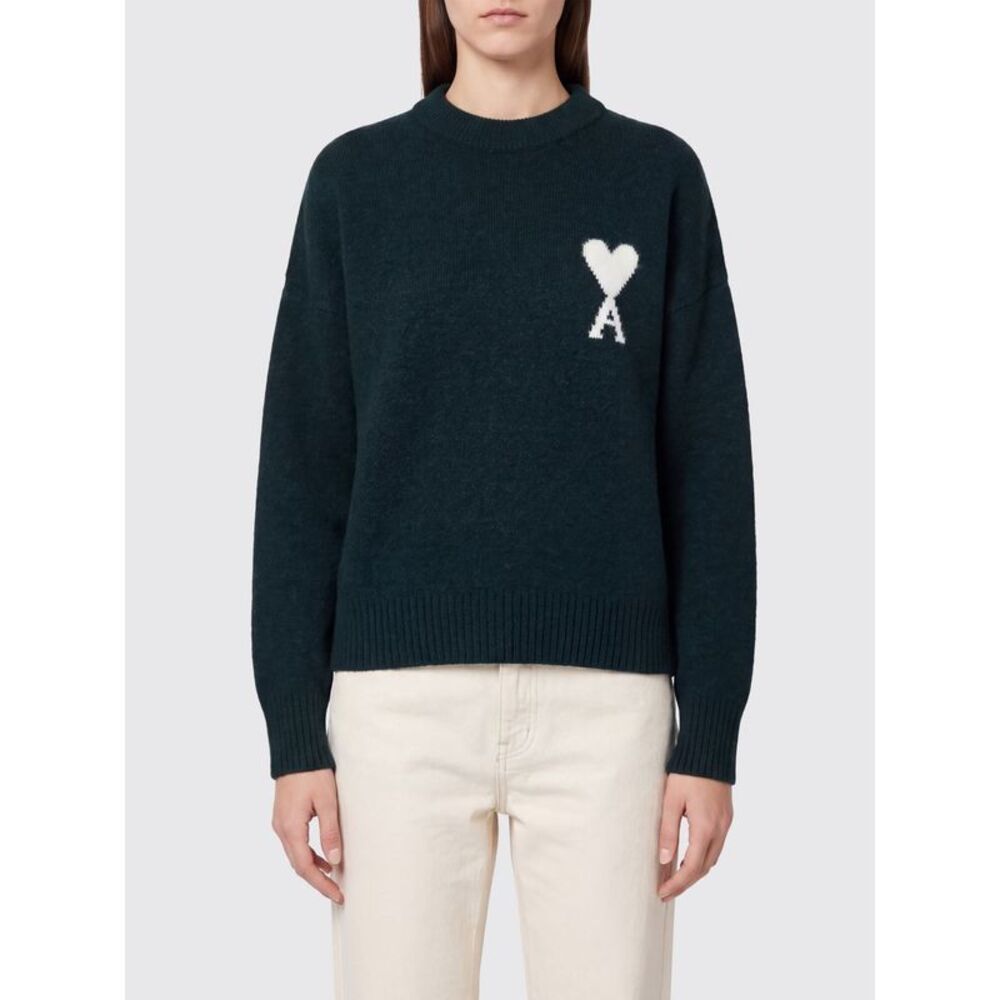 Ami Paris Women Ami Paris Wool And Alpaca Crewneck Jumper With Jacquard Logo
